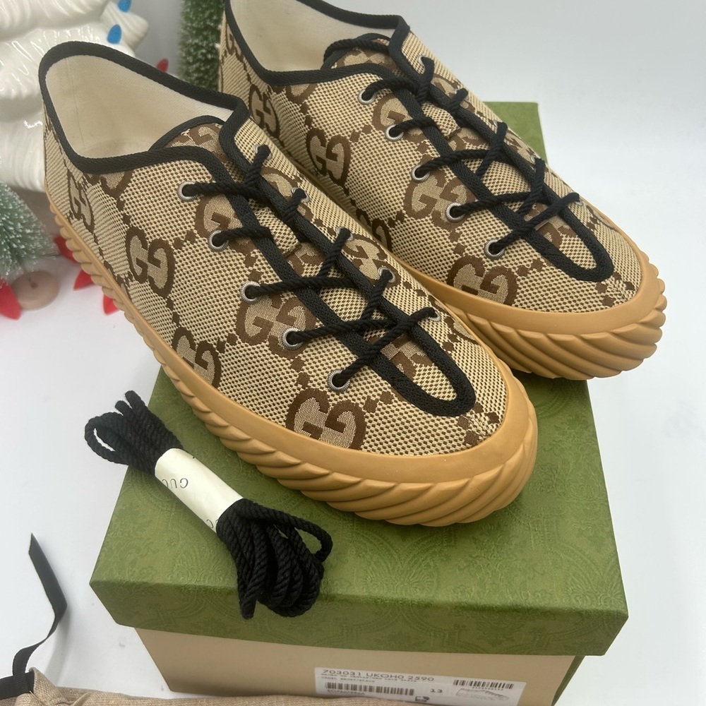 Gucci Beige and Brown low top sneakers size 13 made in Spain - Picture 4 of 11